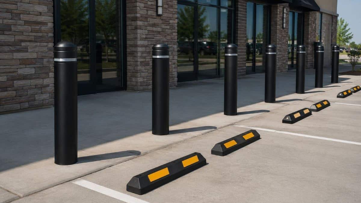 Parking lot bollards and wheel stops installation