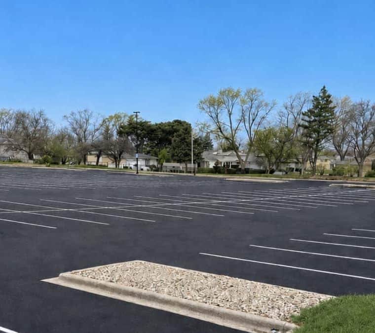 Fresh parking lot striping after commercial marking work
