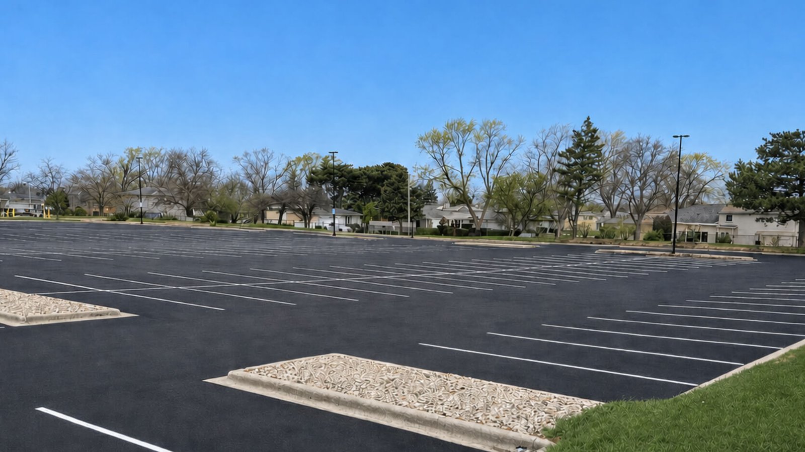 Parking lot after fresh striping