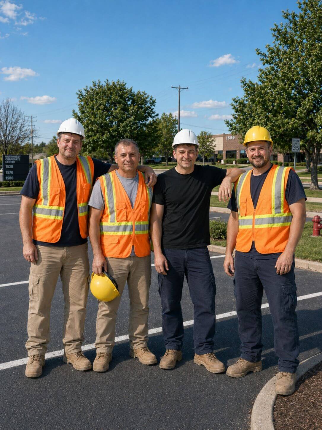 US Marking team working on commercial striping and pavement projects